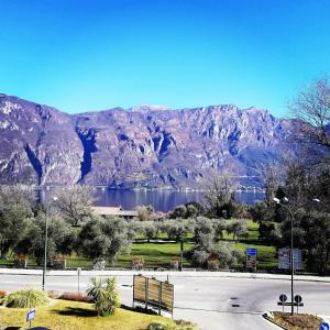 a road with a lake and mountains in the background at Hotel Fioroni in Bellagio