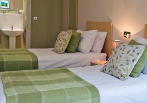 Pokój hotelowy z 2 łóżkami i umywalką w obiekcie Rose and Crown Hotel w mieście Carmarthen