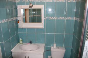 a bathroom with a sink and a toilet and a mirror at Žamberk-apartmán líšnice in Žamberk +3 photos