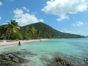 a beach with a bunch of people in the water at Le COLIBRI in Les Anses-dʼArlets