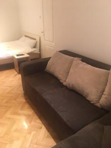 ein Sofa im Wohnzimmer mit einem Bett in der Unterkunft Ibis Apartment in Novi Sad
