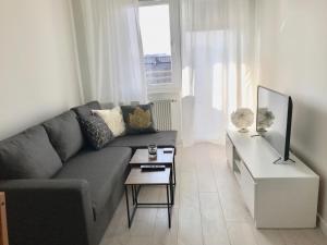 a living room with a couch and a table at Apartament Antoniny in Leszno