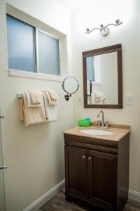 a bathroom with a sink and a mirror at Big Pines Mountain House in South Lake Tahoe