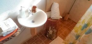 
a bathroom with a sink and a toilet at Minca Glamping in Minca
