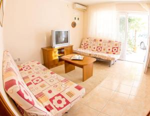 a living room with a couch and a tv at Apartments Irena in Becici