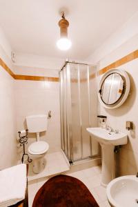 a bathroom with a shower and a toilet and a sink at Appartamento Cervino in Prato Nevoso +12 photos