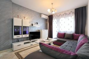 a living room with a couch and a tv at Apartment Anatolia - Mina in Becici