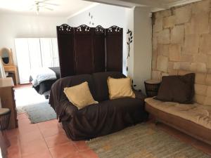 a living room with a brown couch and a chair at Contemporary Stay at Giraffe Cottage in Benoni