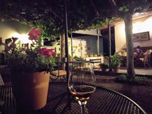 Hinojosa de Duero的住宿－里爾金塔德拉康塞普西旅館，坐在桌子上喝一杯葡萄酒