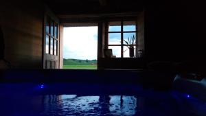 a dark room with a window and a pool of water at La Fée Verte in Arc-sous-Cicon