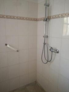 a shower with a hose in a bathroom at Ferienhaus Moorhof in Schneverdingen