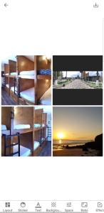a collage of pictures of a bed with the sunset at De Alamo hostel in Rosarito