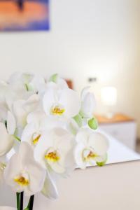 un bouquet de fleurs d'orchidées blanches sur une table dans l'établissement IRIS CENTRALISSIMO, à Sanremo