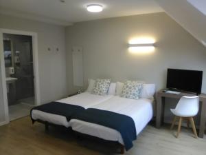 a bedroom with a large bed and a television at Hotel Alda Estación Pontevedra in Pontevedra