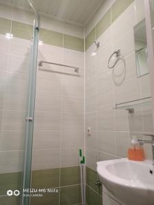 a bathroom with a shower and a sink at Sparta Apartments Bastrakovi in Narva