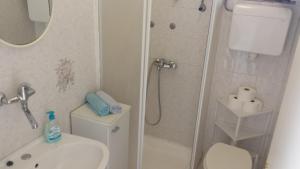 a bathroom with a shower and a toilet and a sink at Apartment Tisno Residence in Tisno