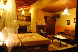 - une chambre avec un lit et un salon dans l'établissement Tzivaeri, à Likodhrómion
