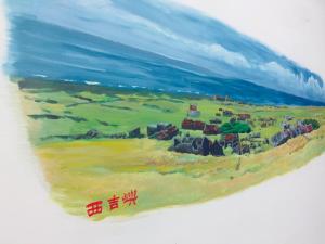 una pintura de un campo con una manada de animales en Jun Le Bed and Breakfast, en Magong
