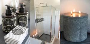 a bathroom with a bottle of perfume and a candle at Route 40 in Hoedspruit +21 photos