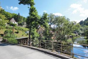 un ponte sopra un fiume accanto a una casa di Ferienwohnungen im Harz ad Altenbrak