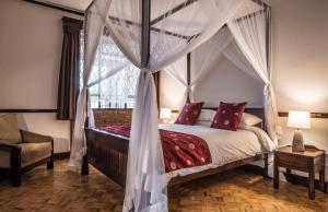 a bedroom with a canopy bed with a window at The Grand Gables in Nairobi