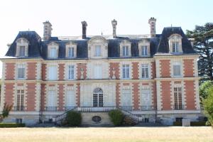 ein großes Backsteingebäude mit vielen Fenstern und Türmchen in der Unterkunft Chateau du Guérinet D'Orchaise in Orchaise