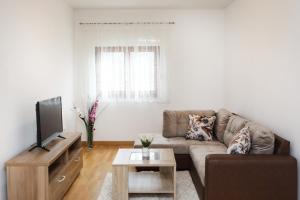a living room with a couch and a tv at Apartman Aurora in Solde