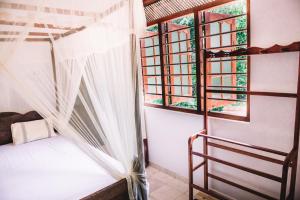 1 dormitorio con 2 literas y 2 ventanas en Kadolana Guest House, en Mirissa