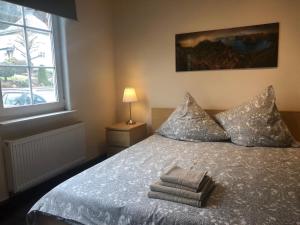 Un pat sau paturi într-o cameră la Westfalische Apartments