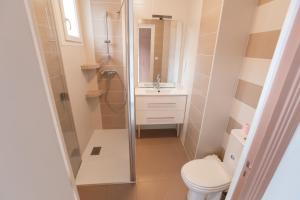 a bathroom with a shower and a toilet and a sink at Chez Bouchet in Licq-Athérey