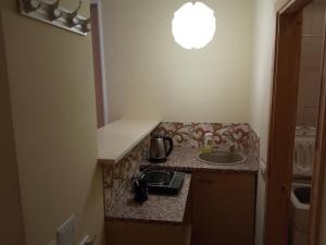 a small kitchen with a sink and a counter top at Коломийський провулок 17/31А (1 комнатная) in Kyiv