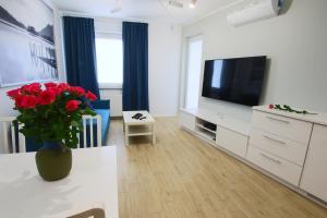 Televízia a/alebo spoločenská miestnosť v ubytovaní Apartamenty Chwytowo 14