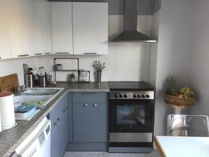 a kitchen with white cabinets and a stove top oven at Les Grands Cedres D3 in Nice
