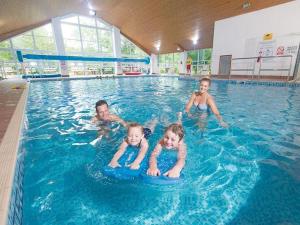 a group of people swimming in a swimming pool at Tiggywinkle Beck Lodge in Windermere