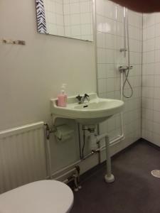 a bathroom with a sink and a toilet at Fjällbacka Pensionat och Vandrarhem in Fjällbacka