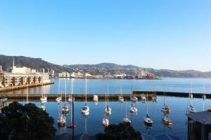 a group of boats are docked in a harbor at Copthorne Hotel Wellington, Oriental Bay in Wellington