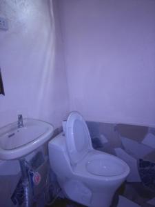 y baño con aseo blanco y lavamanos. en Overview Hostel, en Loon
