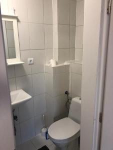 een witte badkamer met een toilet en een wastafel bij Motel Red Oil in Lovosice