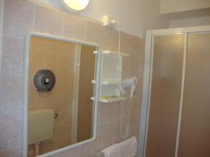 e bagno con doccia, specchio e servizi igienici. di Albergo Gino ad Ancona