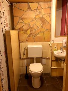 y baño con aseo y lavamanos. en Boomerang Hostel en Budapest