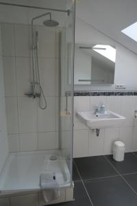 a bathroom with a shower and a sink at Ferienwohnung Reiteralmblick - Regina Häusl in Schneizlreuth