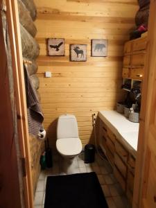 a small bathroom with a toilet and a sink at Ruka Aava in Ruka +48 photos