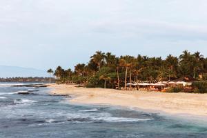 a beach with a group of palm trees and the ocean at Four Seasons Resort Hualalai in Kaupulehu