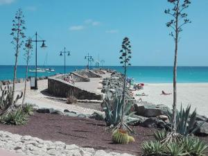 einen Strand mit Menschen auf dem Sand und dem Meer in der Unterkunft cozy flat in Puerto del Rosario