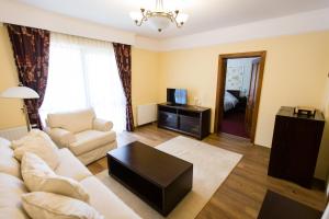 a living room with a couch and a table at Vila Anna in Malnaş Băi