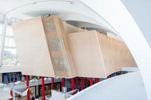 a view of a building with large wooden walls at Hotel da Música in Porto