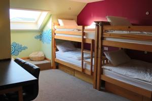 a bedroom with a bunk bed and a window at Orcades Hostel in Kirkwall