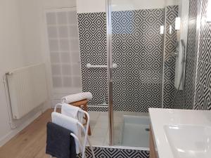 a bathroom with a shower and a sink at L'Impératrice - en cœur de Bastide de Geaune in Geaune