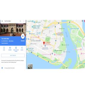 a screenshot of a map on a google maps at Perth City Backpackers Hostel - note - Valid passport required to check in in Perth