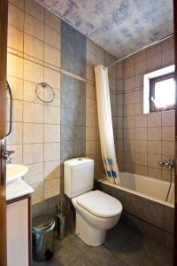 a bathroom with a toilet and a tub and a sink at Kato Machalas in Dikoryfo